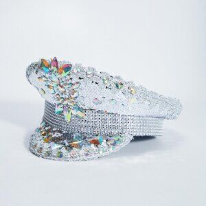 Silver Rhinestone Sequin Captain Hat | Festival Glam